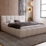 Polsterbett 120x200 mit Bettkasten und Metall Lattenrost Bubble Bis aus Bouclé Stoff