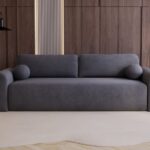 Couch Lusi mit Schlaffunktion und Bettkasten, Vena-Stoff Grau